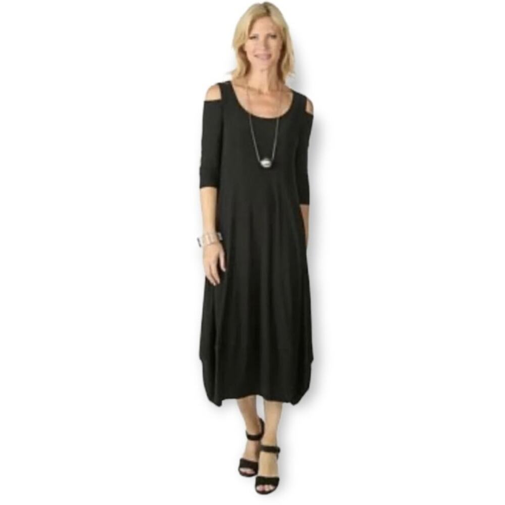 NWT MARLA WYNNE Cold Shoulder Midi Dress Black S